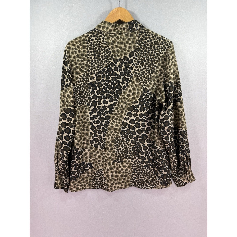 Vintage K Arnold Womens 100% Silk Leopard Print Long Sleeve Button Shirt Layer - Picture 6 of 8